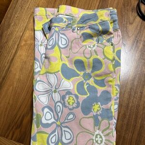 Boho 60’s Vibe Bell Bottom Womens Floral Print Relaxed Fit Jeans Size XL